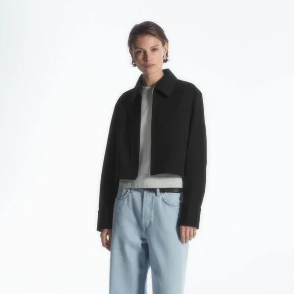COS | Jackets & Coats | Cropped Twill Zipup Jacket Black